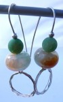 Sterling silver earrings with green, light blue and orange crackled agates