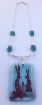 Sterling silver necklace with aventurine beads and fused glass rabbit pendant