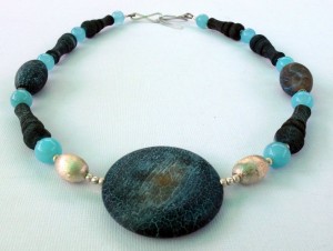 Black, Brown and Blue Agate Necklace