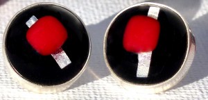 Fused glass and fine silver cabochon earrings