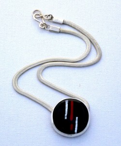 Sterling silver snake chain necklace with fused glass pendant