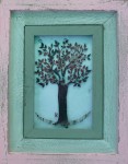 Fused glass cherry tree with distressed wood frame