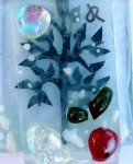 Fused glass fruit tree plus red apple (frosted) decoration close-up