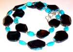Necklace, black agate and turquoise
