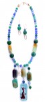 Necklace blue agates, hare glass pendants