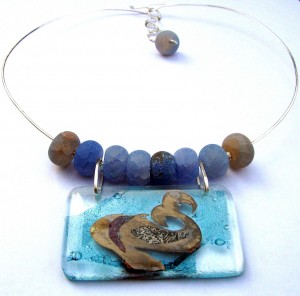 Necklace blue matte agates, the sea glass pendants.