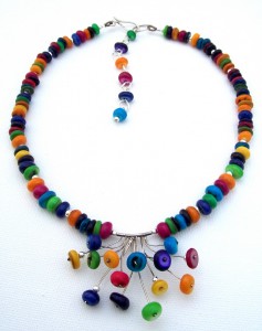 Necklace, dyed Mother of Pearl