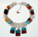 Sterling Silver knitted wire and agates necklace