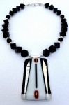 White and black glass pendant, onyx necklace