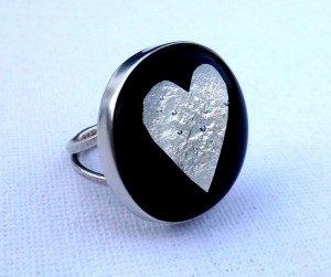 Fused-glass heart and sterling silver ring