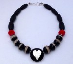 Large fused-glass heart pendant necklace with large beads