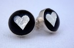Round stud fused-glass heart with silver earrings