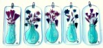Fused-glass decorations with vase with flowers and hearts